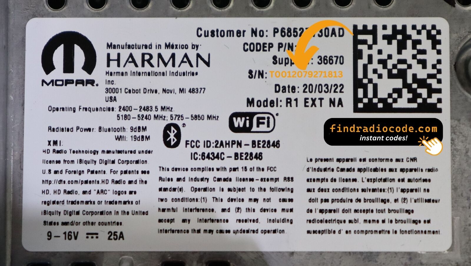 Chrysler R1 EXT NA
 anti theft unlock using serial number